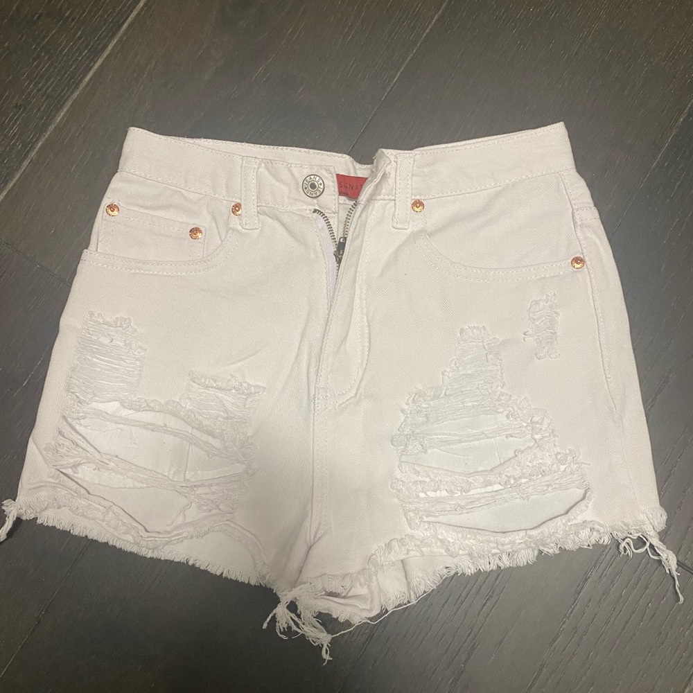 White jean shorts